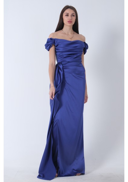 Parliament Drape Detaylı Saten Kumaş Abiye Elbise 9704858.311