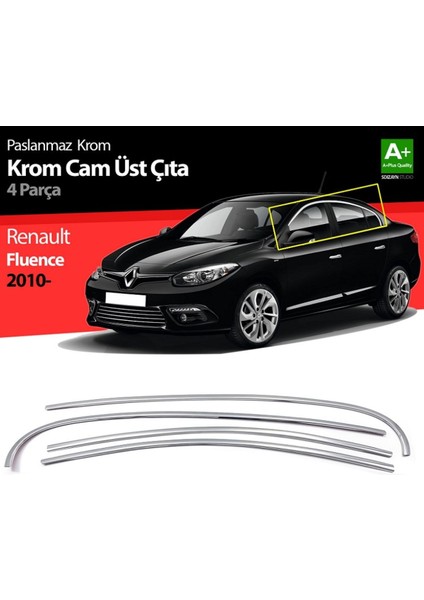 S-Dizayn Renault Fluence Krom Cam Üst Çıtası 4 Prç 2010 Üzeri