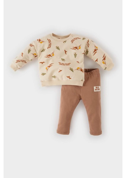 Erkek Bebek 2'li Takım Desenli Bisiklet Yaka Sweatshirt Beli Lastikli Alt D5939A524WN