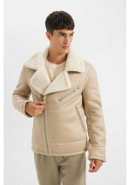 Slim Fit Suni Deri Mont Dar Kesim Fermuarlı Yaka Suni Kürk Astarlı Fermuarlı C5636AX24WN indirimleri