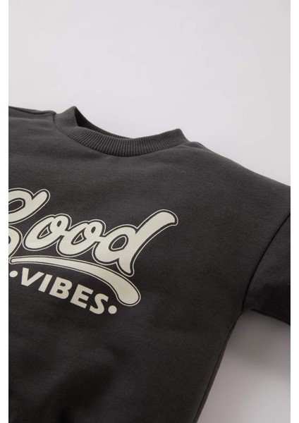 Erkek Bebek 2'li Takım Bisiklet Yaka Baskılı Sweatshirt Beli Lastikli Eşofman Altı D0724A524WN modelleri