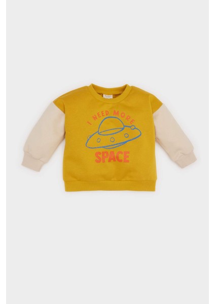 Erkek Bebek Bisiklet Yaka İçi Yumuşak Tüylü Baskılı Sweatshirt D6755A524WN