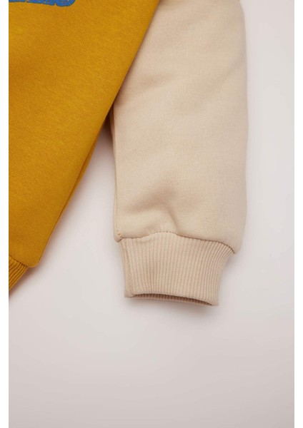 Erkek Bebek Bisiklet Yaka İçi Yumuşak Tüylü Baskılı Sweatshirt D6755A524WN