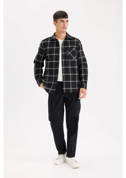 Regular Fit Polo Yaka Kareli Flanel Uzun Kollu Gömlek E2763AX24WN