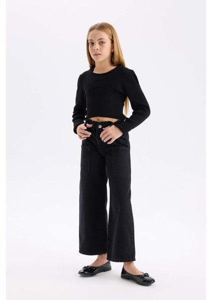 Kız Çocuk Fitted Bisiklet Yaka Triko Siyah Kazak D1393A824WN fiyatları