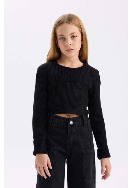 Kız Çocuk Fitted Bisiklet Yaka Triko Siyah Kazak D1393A824WN fırsatları