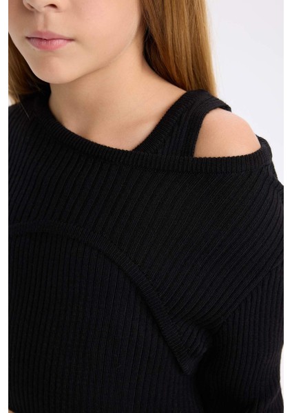 Kız Çocuk Fitted Bisiklet Yaka Triko Siyah Kazak D1393A824WN indirimleri