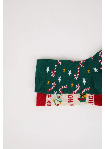 Erkek Çocuk Yılbaşı Temalı 2'li Pamuklu Uzun Çorap E2769A8NS fırsatları