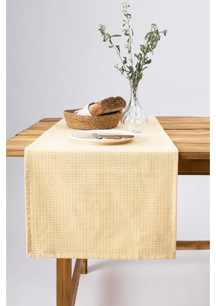 | Keten Piti Kareli Runner - Piknik Örtüsü 40 x 150 cm (Sarı)
