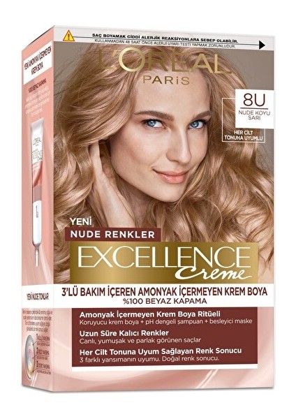 Excellence Creme Nude Renkler Saç Boyası – 8u Nude Koyu Sarı