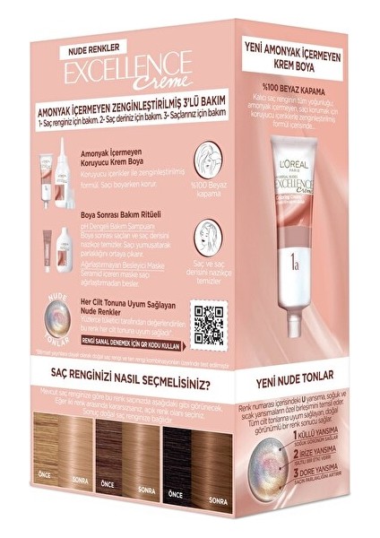 L'Oréal Paris Excellence Creme Nude Renkler Saç Boyası – 8u Nude Koyu Sarı