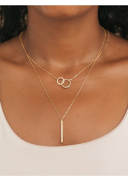 El Işi Altın Kombin Kolye • Yuvarlak Dövme Kolye Modern Tasarım • Çubuk El Işi Kolye