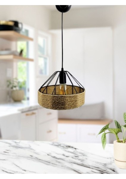 Siyah Metal Tel Konik Halatlı Model Cafe Restaurant Hol Mutfak Tekli Sarkıt Avize Aydınlatma