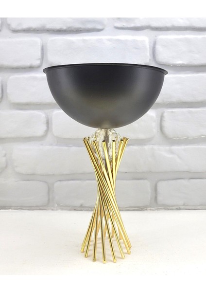Modern Dekoratif Gold Kaplama Burgu Ayaklı Taşlı 20 cm Çapında Siyah Vazo Masa Üstü Aksesuar Dekor modelleri