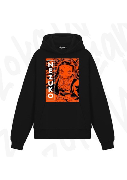 Demon Slayer Nezuko Kamado Karakter Anime Baskılı Siyah Sweatshirt