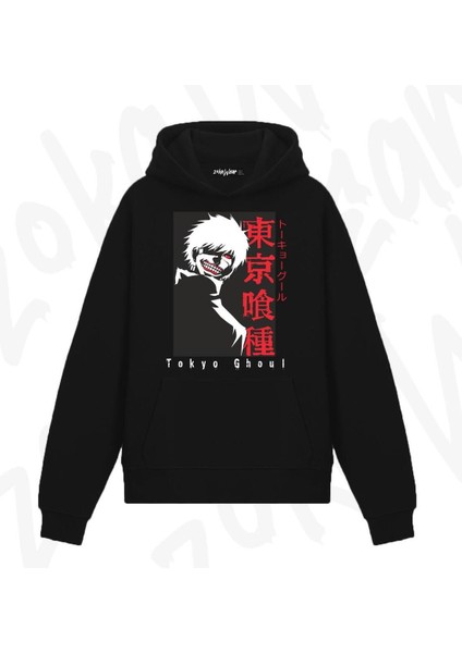 Tokyo Ghoul Anime Baskılı Siyah Sweatshirt