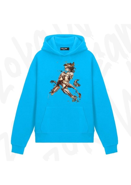 Attack On Titan V3 Anime Baskılı Mavi Sweatshirt