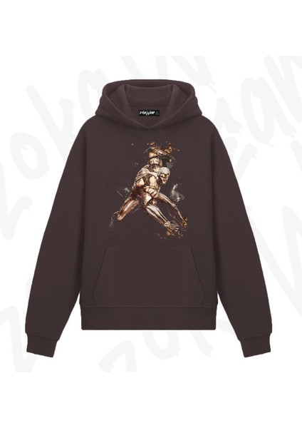 Attack On Titan V3 Anime Baskılı Kahverengi Sweatshirt