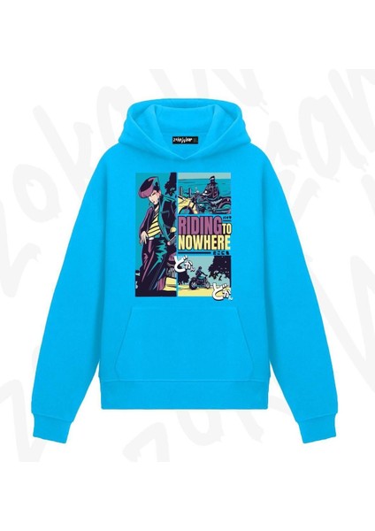 Zoka Wear Manga Karakteri Anime Baskılı Mavi Sweatshirt