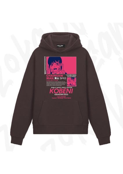 Zoka Wear Chainsaw Man Kobeni Anime Baskılı Kahverengi Sweatshirt