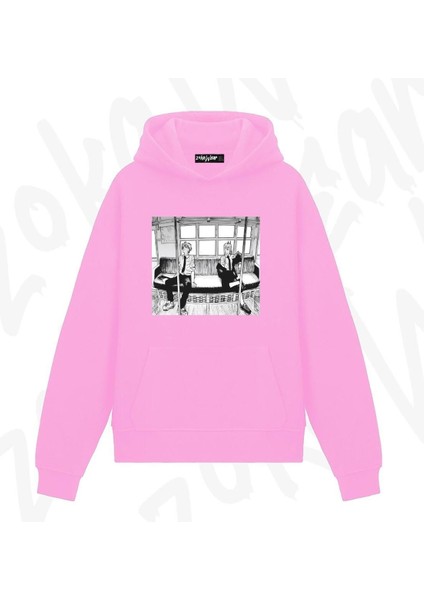 Zoka Wear Chainsaw Man Denji Ve Power Anime Baskılı Pembe Sweatshirt