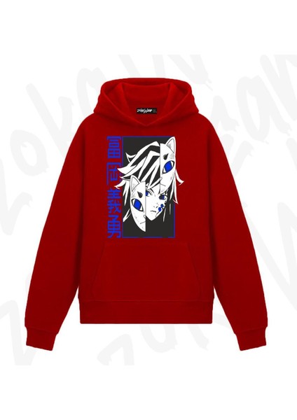 Zoka Wear Demon Slayer Tomioka Giyuu Anime Baskılı Kırmızı Sweatshirt