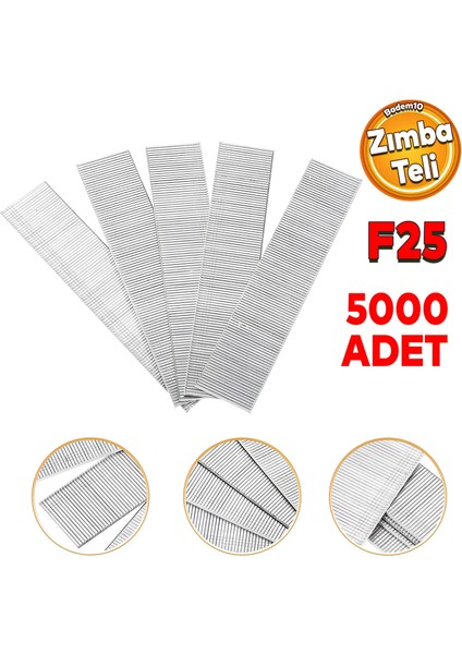 Zımba Teli F25 Sanayi Tipi 25 mm Makina Çivi Çivisi Süpürgelik Parke Ahşap Mdf Tel 5000 Adet