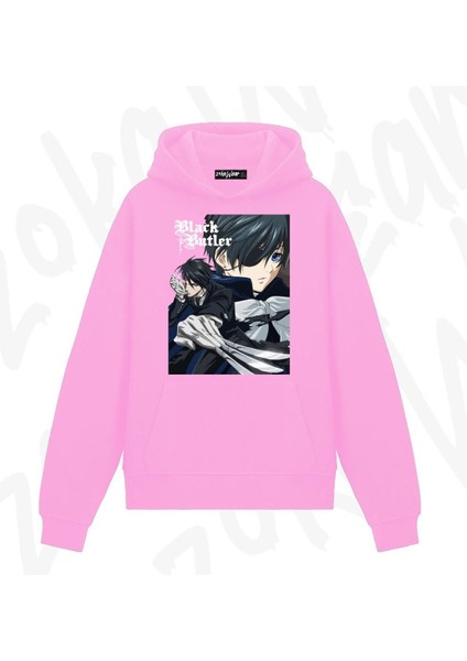 Zoka Wear Poster Kuroshitsuji Anime Baskılı Pembe Sweatshirt