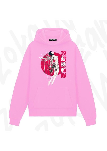 Zoka Wear Ghost In The Shell Sun Anime Baskılı Pembe Sweatshirt