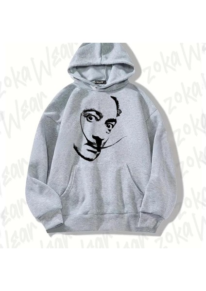 Zoka Wear Gri Avida Dollars Tasarım Baskılı Kapşonlu Sweatshirt