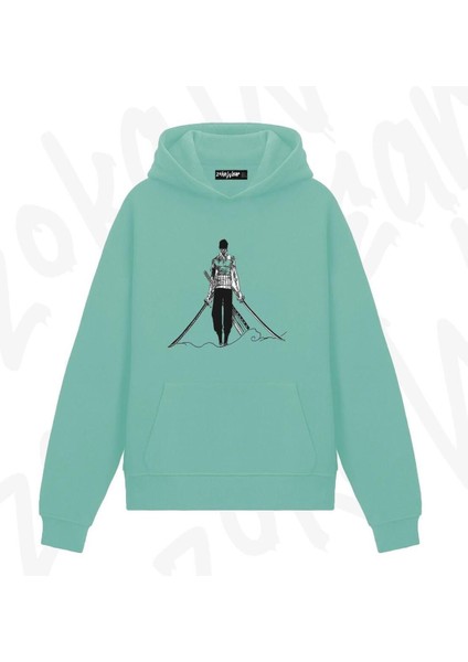 Zoka Wear Zoro From One Piece Anime Baskılı Su Yeşili Sweatshirt