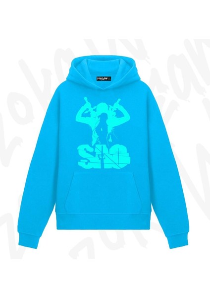 Sword Art Online Kirito ve Asuna Sao Anime Baskılı Mavi Sweatshirt