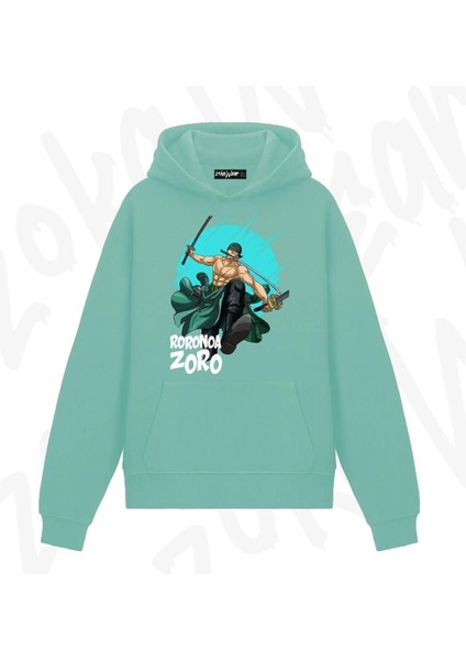 Zoka Wear One Piece Roronoa Zoro Anime Baskılı Su Yeşili Sweatshirt