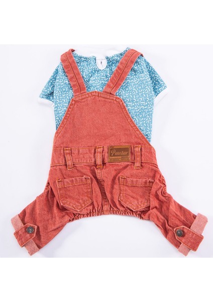 Kırmızı 2'li Denim Salopet Küçük ve Orta Irk Tulum modelleri