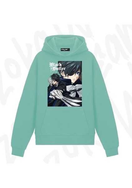 Zoka Wear Poster Kuroshitsuji Anime Baskılı Su Yeşili Sweatshirt