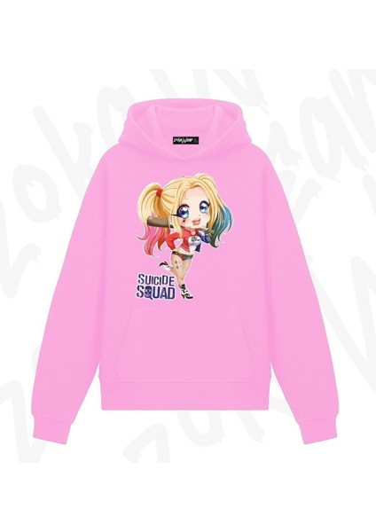 Zoka Wear Suicide Squad Harley Quinn Anime Baskılı Pembe Sweatshirt