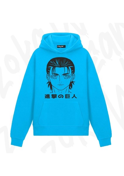 Zoka Wear Attack On Titan Eren Yeager 2 Anime Baskılı Mavi Sweatshirt