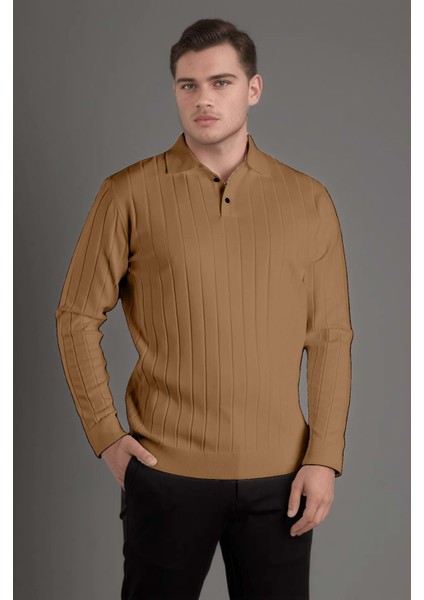 Erkek Polo Yaka Triko Kahverengi Kazak modelleri
