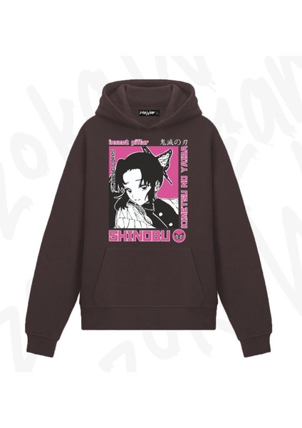 Demon Slayer Shinobu Anime Baskılı Kahverengi Sweatshirt