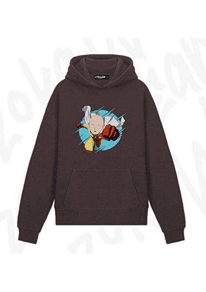 Zoka Wear One Punch Man Saitama V5 Anime Baskılı Kahverengi Sweatshirt