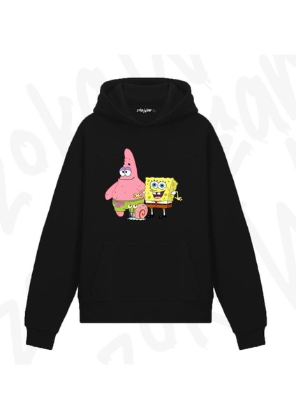 Spongebob Sünger Bob Kare Pantolon Tasarım Baskılı Kapşonlu Sweatshirt