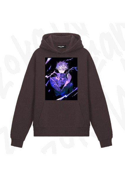 Zoka Wear Jujutsu Kaisen Satoru Gojo (Sensei3) Anime Baskılı Kahverengi Sweatshirt