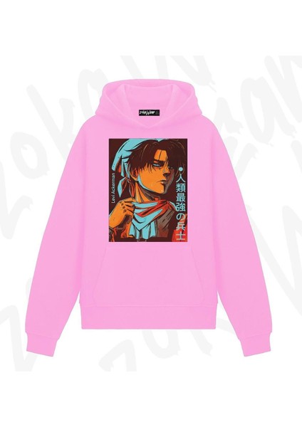 Zoka Wear Attack On Titan Levi Ackerman E Anime Baskılı Pembe Sweatshirt