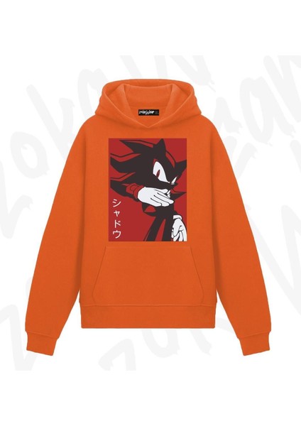 Black Shadow Hedgehog Manga Style Anime Baskılı Turuncu Sweatshirt