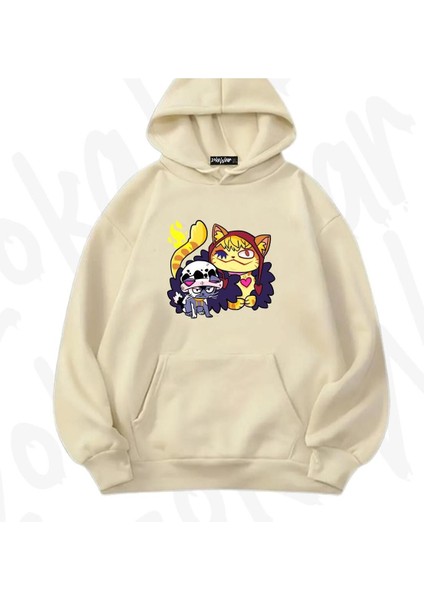 Zoka Wear One Piece! Law And Cora San Cats Anime Baskılı Bej Sweatshirt