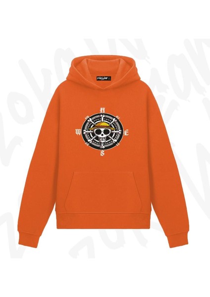 Zoka Wear One Piece Hasır Şapka Amblem Anime Baskılı Turuncu Sweatshirt