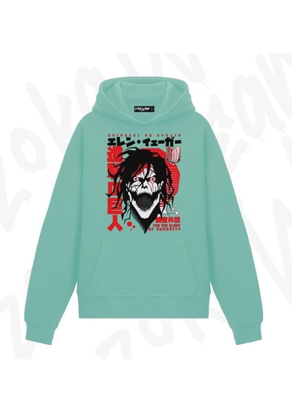 Zoka Wear Attack On Titan Eren Yeager 4 Anime Baskılı Su Yeşili Sweatshirt