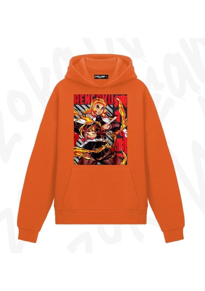 Demon Slayer Rengoku Anime Baskılı Turuncu Sweatshirt