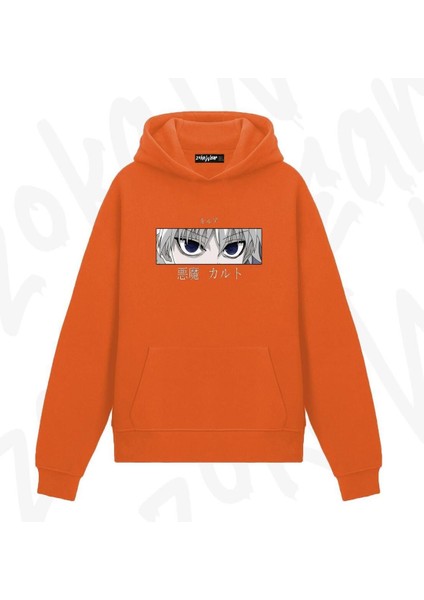 Killua Eyes Hunter x Hunter Anime Baskılı Turuncu Sweatshirt