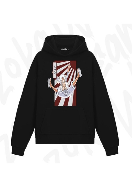 One Piece Ateş Meyvesi Anime Baskılı Siyah Sweatshirt